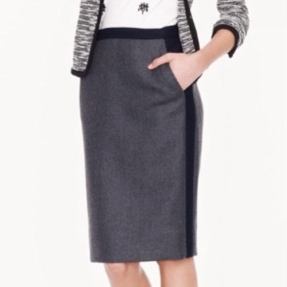 J. Crew Gray & Navy 100% Wool No. 2 Pencil Skirt - Picture 1 of 13
